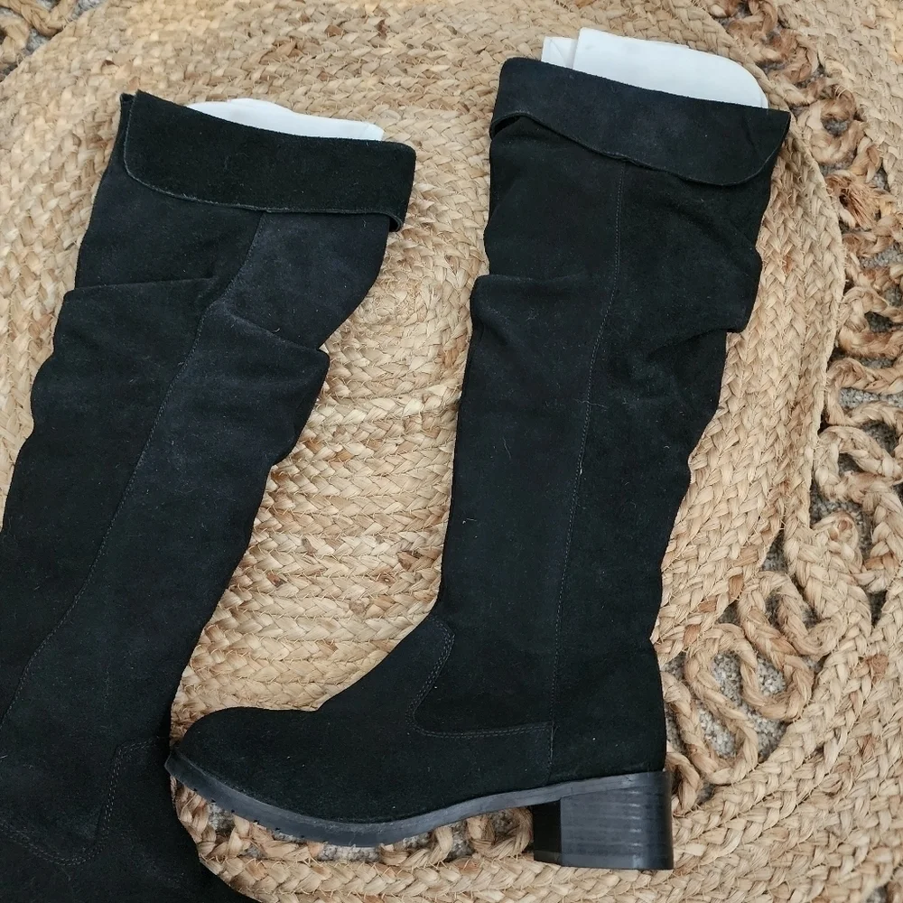 Matisse Cabriolet Leather Black Knee High Round Toe Zip Boots Minimalist 7.5 NEW